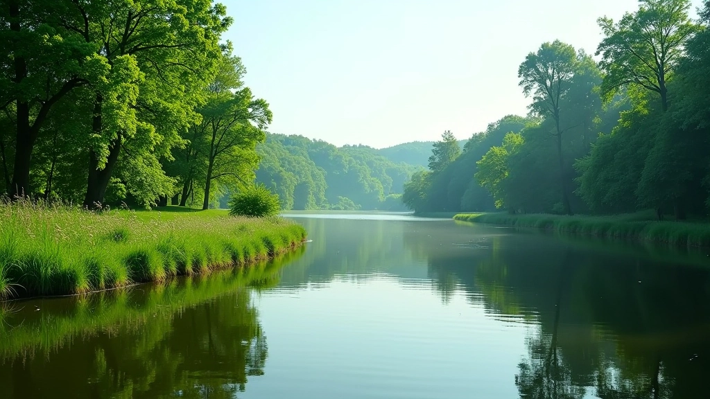 Nemuno salos gamtos kraštovaizdis su vandeniu ir augmenija vasarą